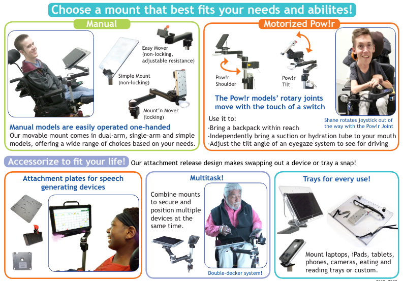 Mount'n Mover SGD mount (wheelchair, floor, and table options)